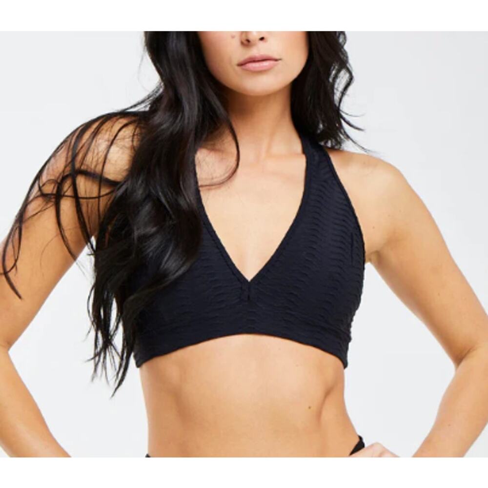 Booty by Brabants Black Textured V-Neck Racerback Sports Bra